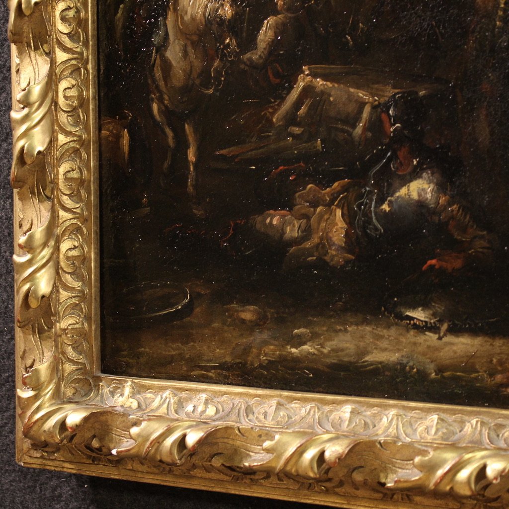 Grande dipinto paesaggio con cavalieri del XVIII secolo-photo-5