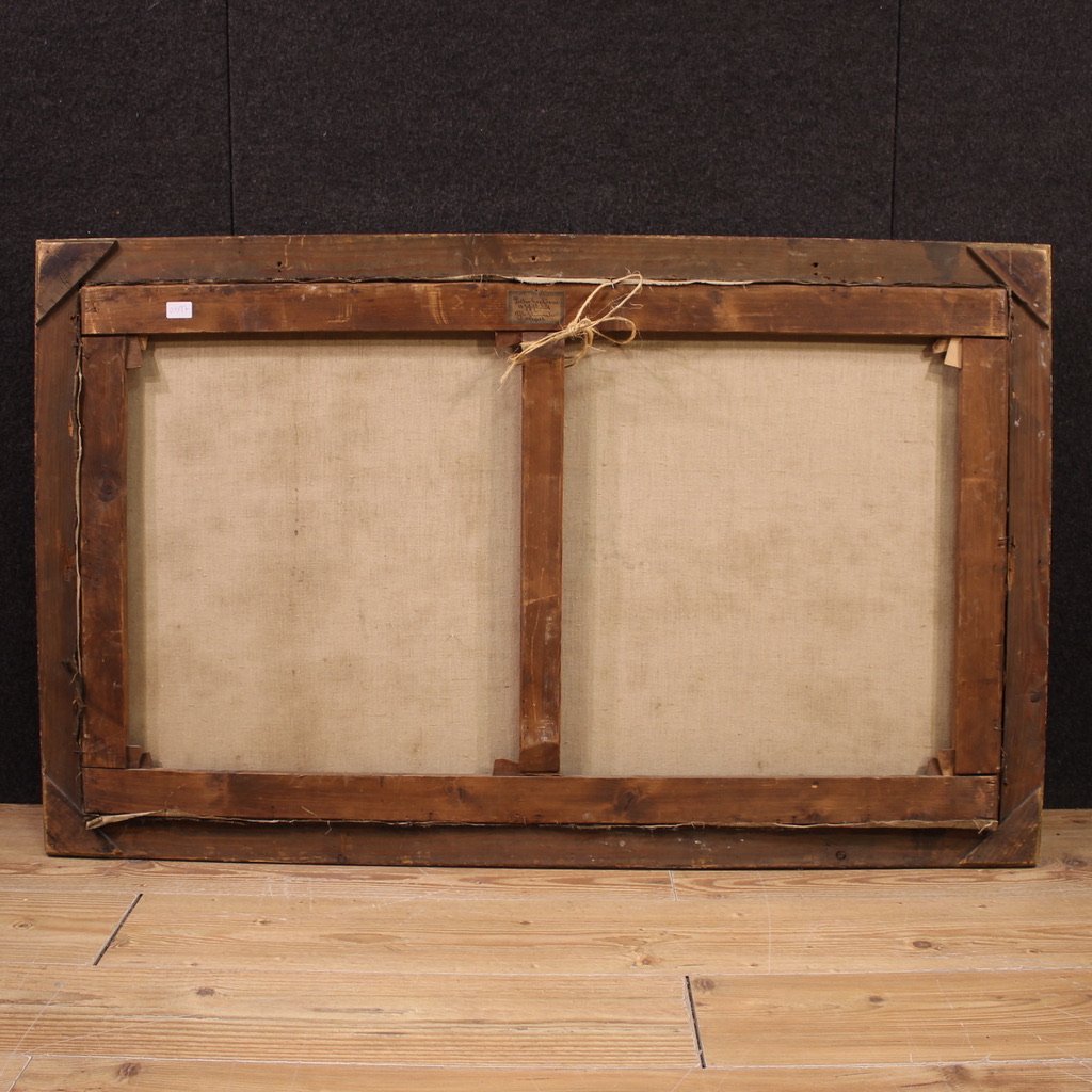 Grande dipinto paesaggio con cavalieri del XVIII secolo-photo-6