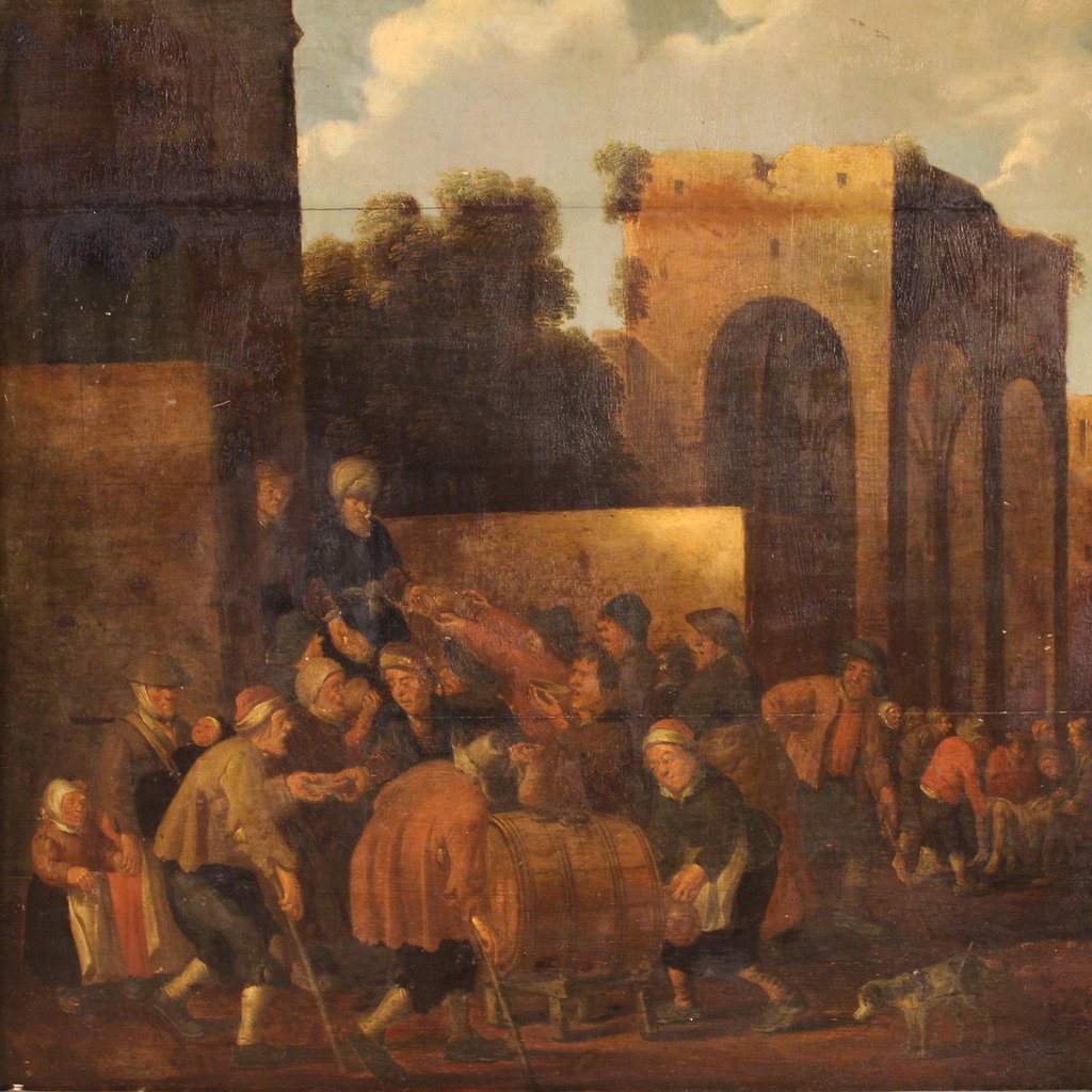 Grande dipinto fiammingo su tavola firmata Droochsloot e datata 1646-photo-2