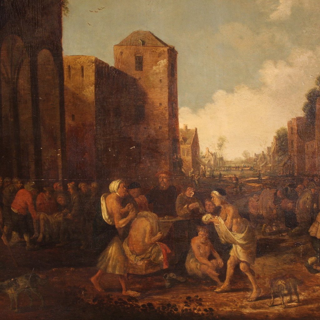 Grande dipinto fiammingo su tavola firmata Droochsloot e datata 1646-photo-4