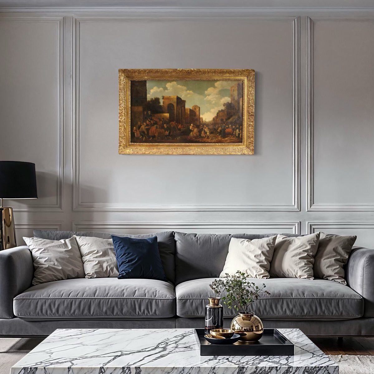 Grande dipinto fiammingo su tavola firmata Droochsloot e datata 1646-photo-5