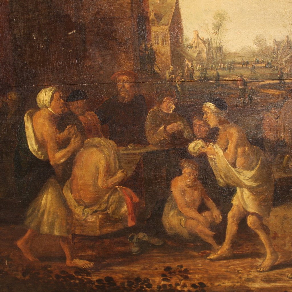 Grande dipinto fiammingo su tavola firmata Droochsloot e datata 1646-photo-8