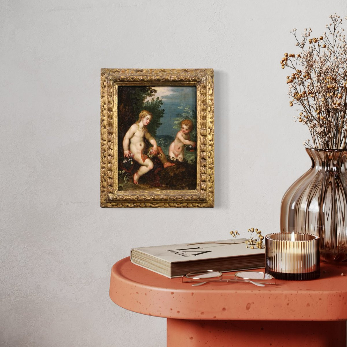 Antico dipinto fiammingo su rame del XVII secolo, scena mitologica-photo-1