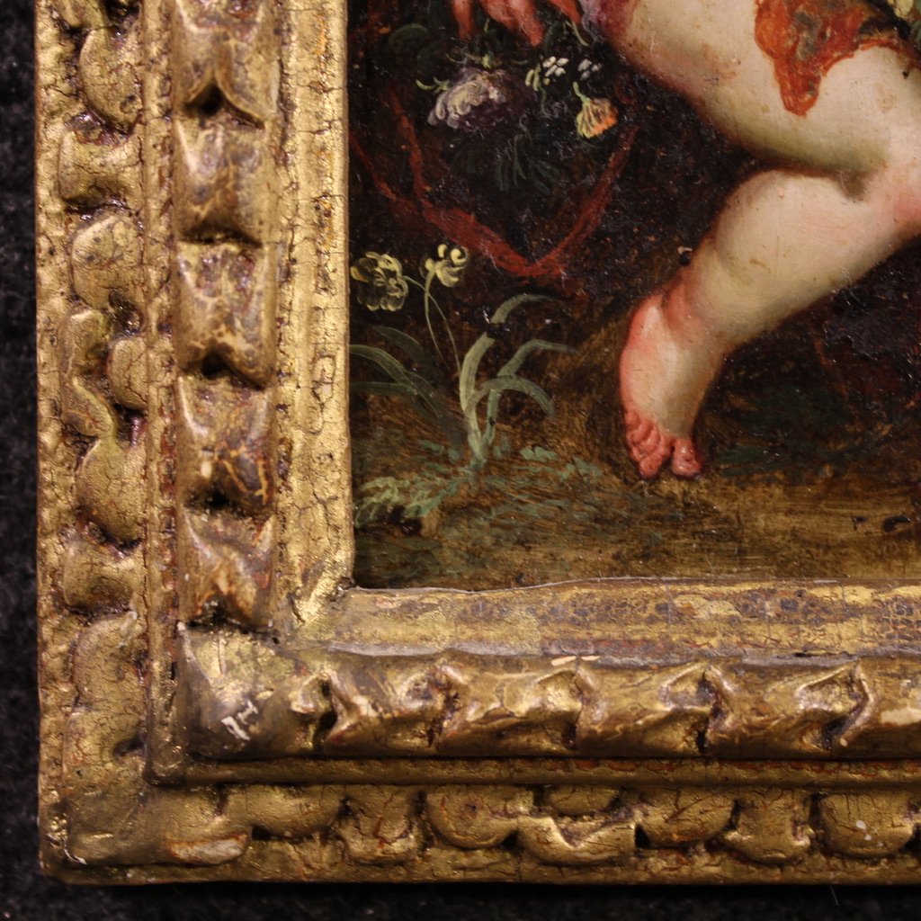 Antico dipinto fiammingo su rame del XVII secolo, scena mitologica-photo-4