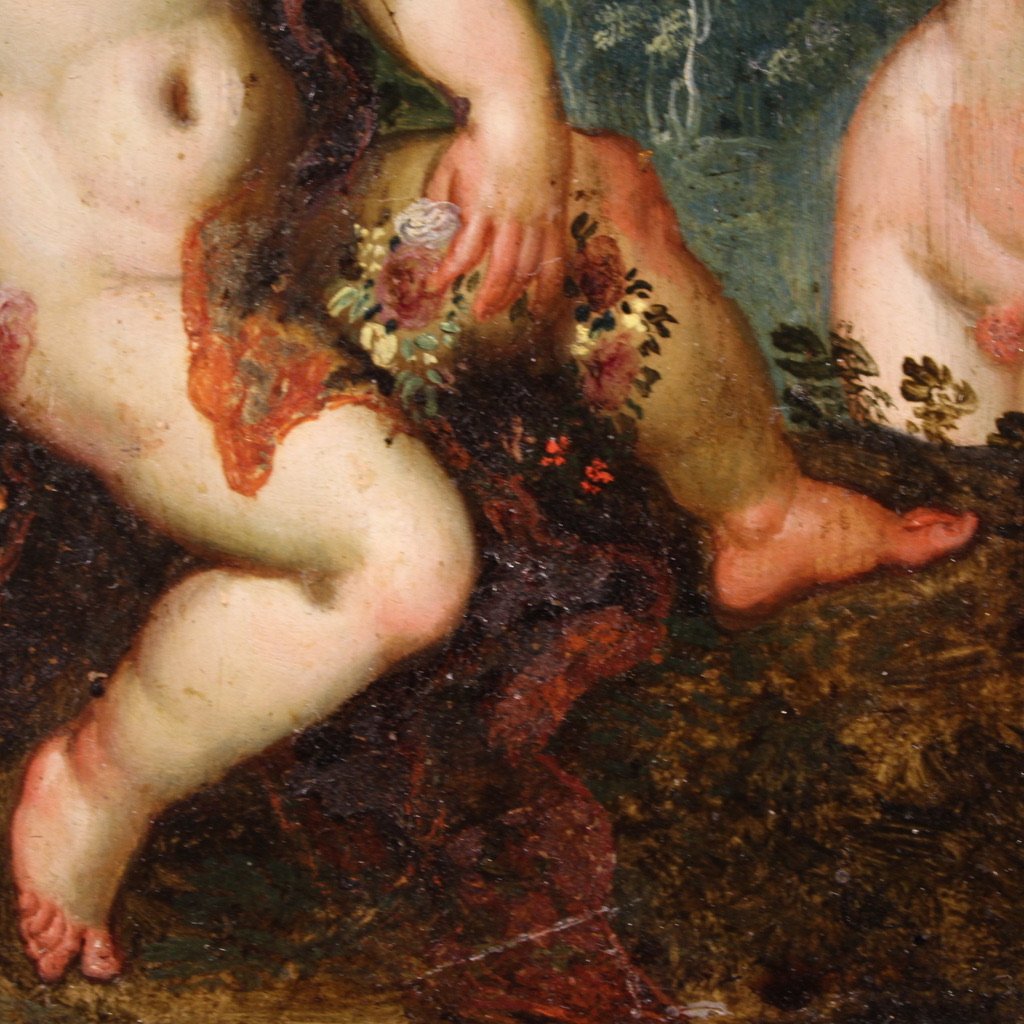 Antico dipinto fiammingo su rame del XVII secolo, scena mitologica-photo-8