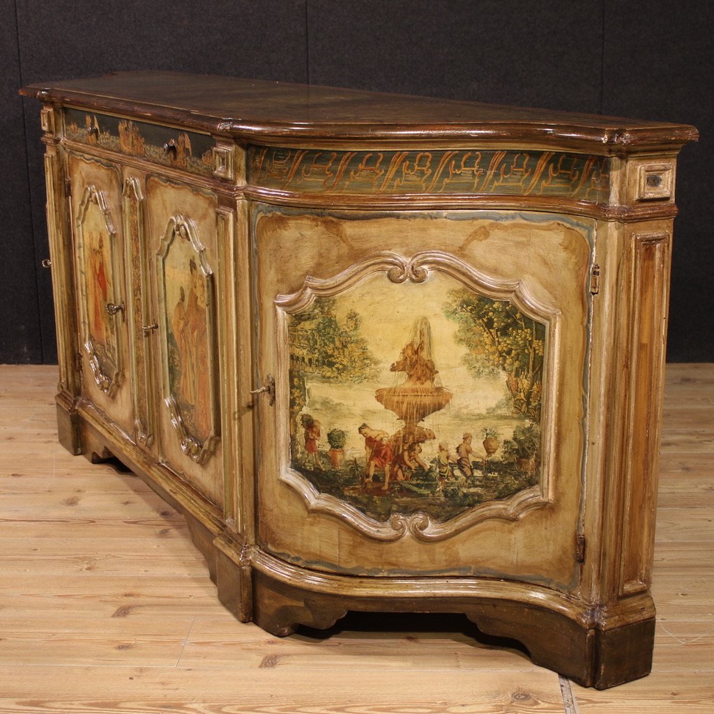 Grande credenza veneziana laccata e dipinta del XX secolo-photo-1