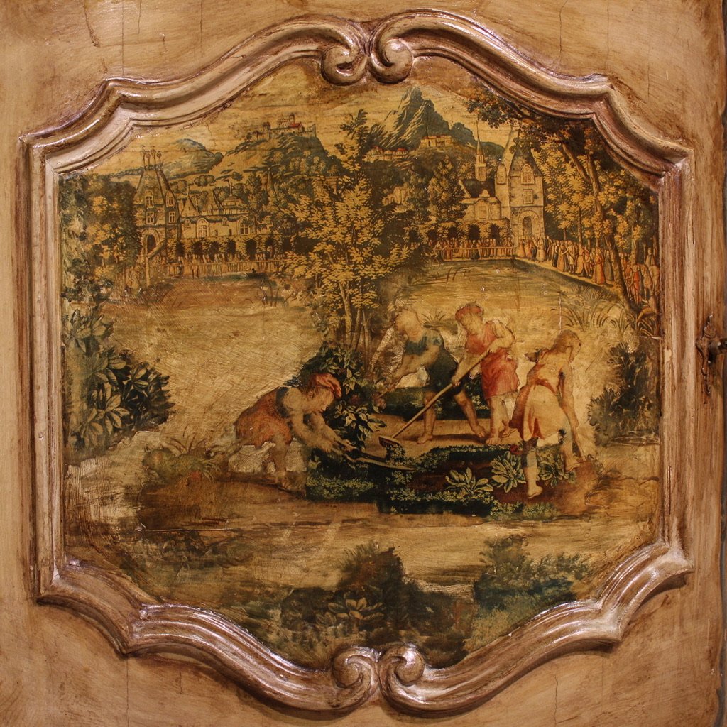 Grande credenza veneziana laccata e dipinta del XX secolo-photo-3