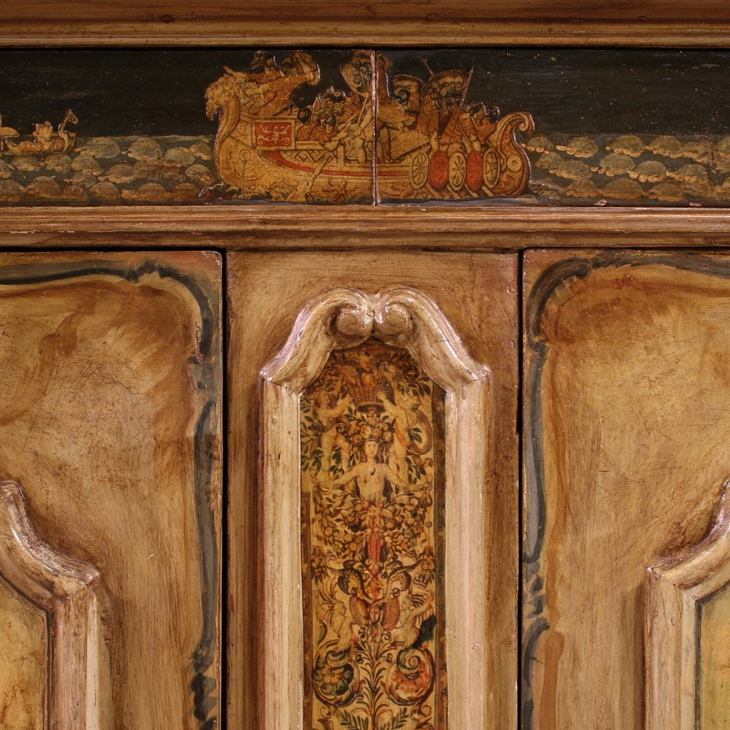 Grande credenza veneziana laccata e dipinta del XX secolo-photo-6