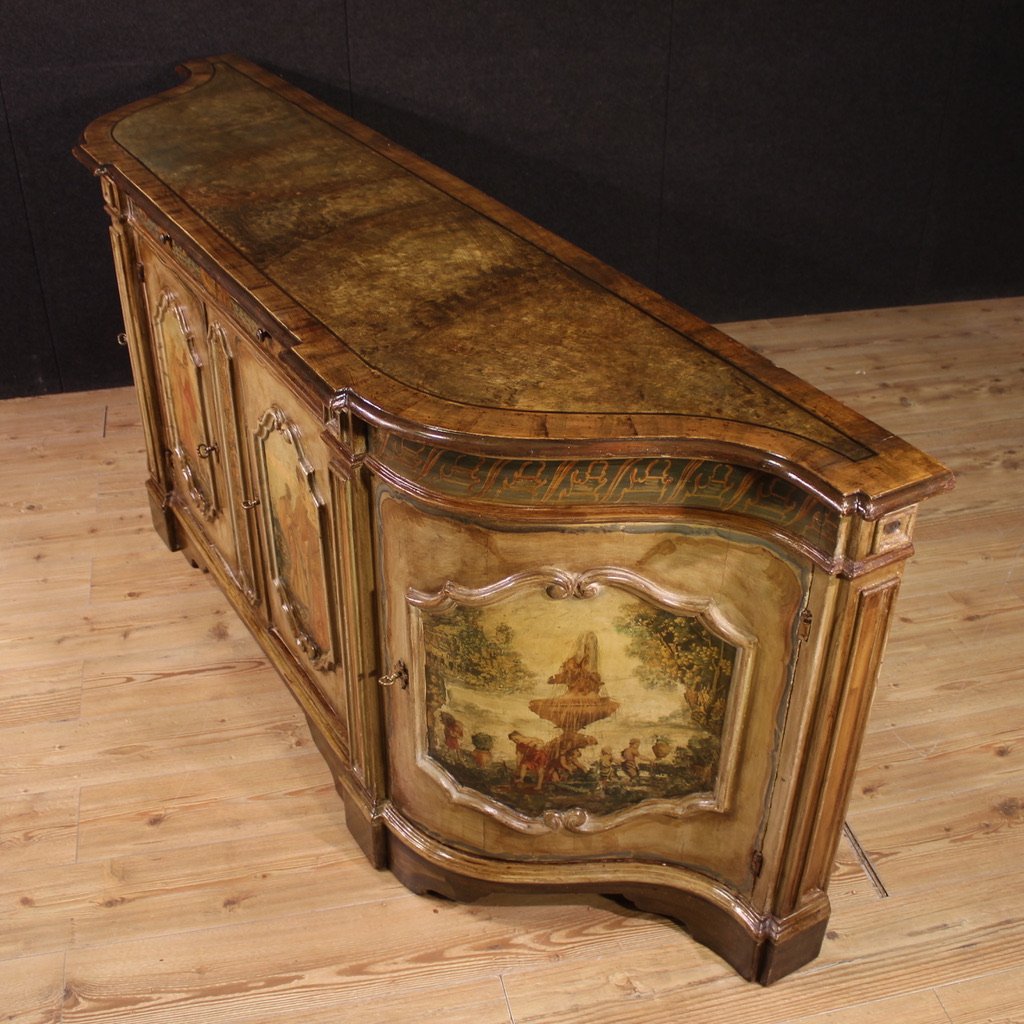 Grande credenza veneziana laccata e dipinta del XX secolo-photo-7