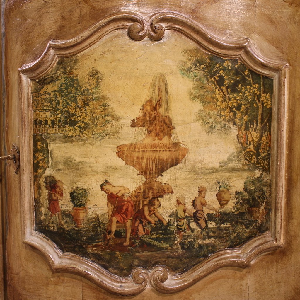 Grande credenza veneziana laccata e dipinta del XX secolo-photo-8