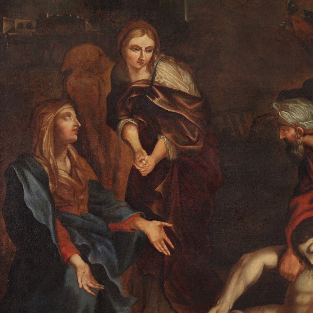 Grande dipinto italiano del XVII secolo, Compianto sul Cristo morto-photo-4