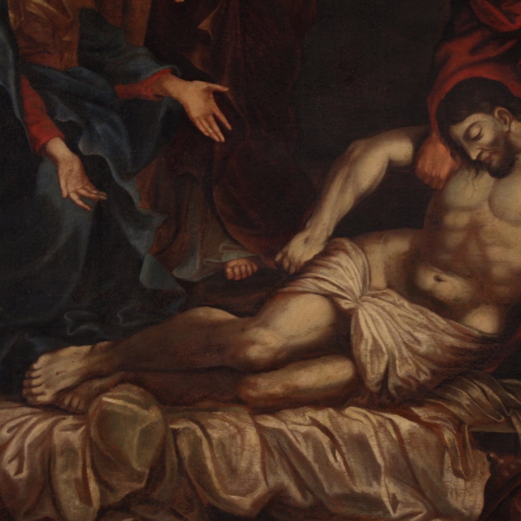 Grande dipinto italiano del XVII secolo, Compianto sul Cristo morto-photo-3