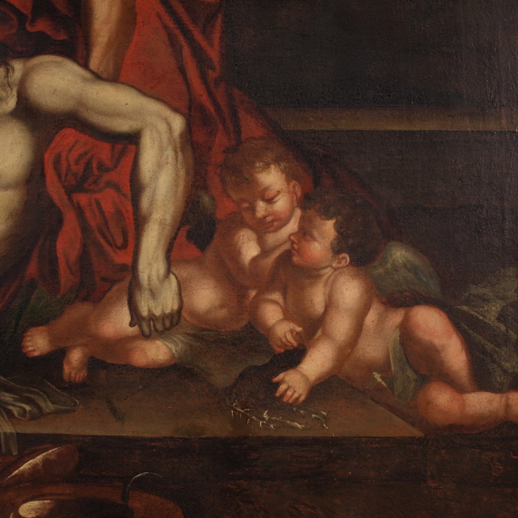 Grande dipinto italiano del XVII secolo, Compianto sul Cristo morto-photo-5