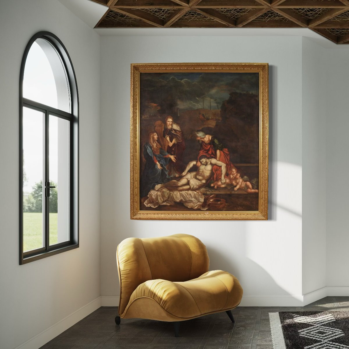 Grande dipinto italiano del XVII secolo, Compianto sul Cristo morto-photo-7