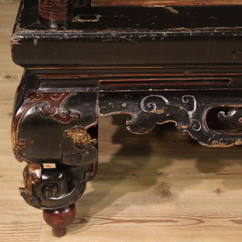 Grande letto da oppio cinese laccato e dorato del XIX secolo-photo-2