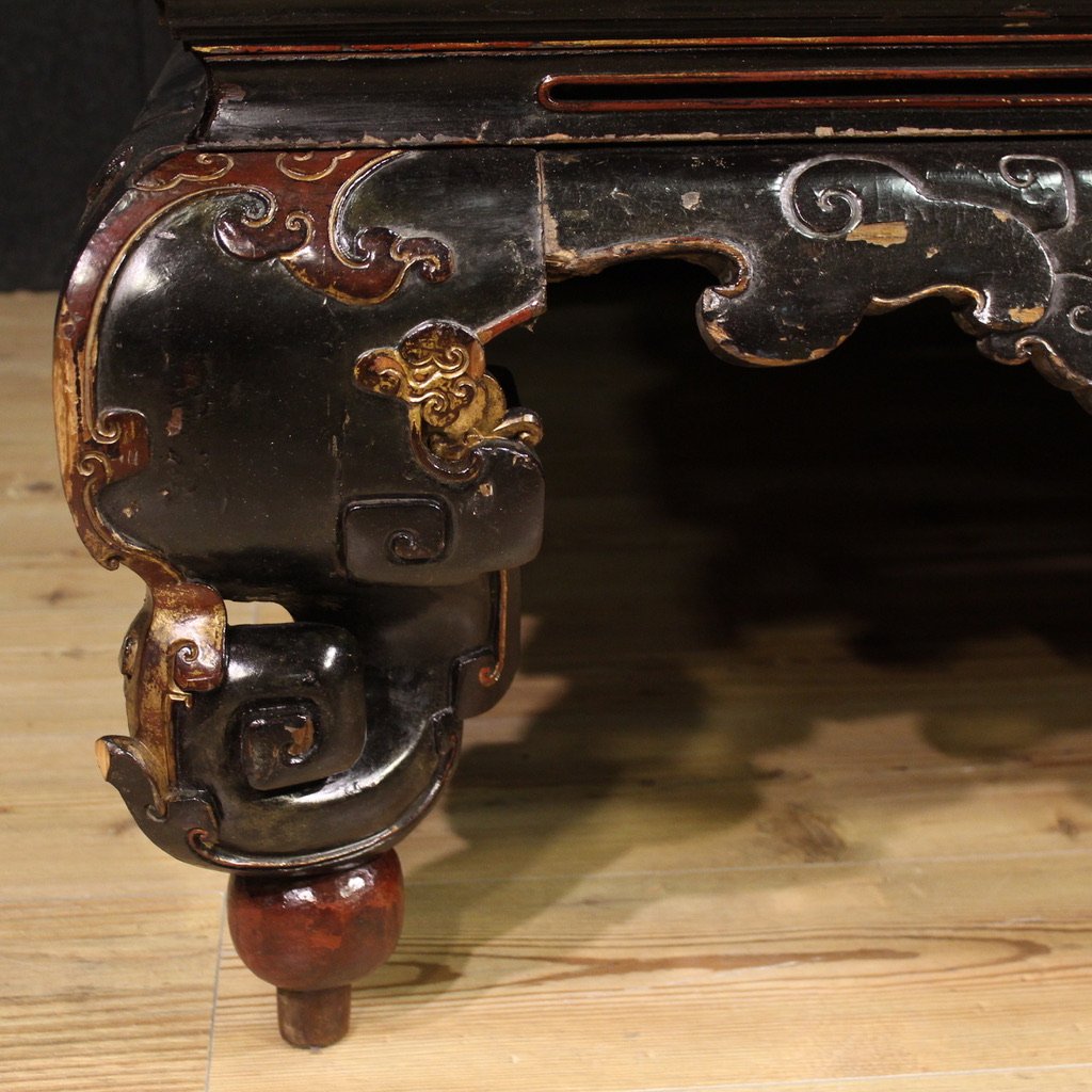 Grande letto da oppio cinese laccato e dorato del XIX secolo-photo-3