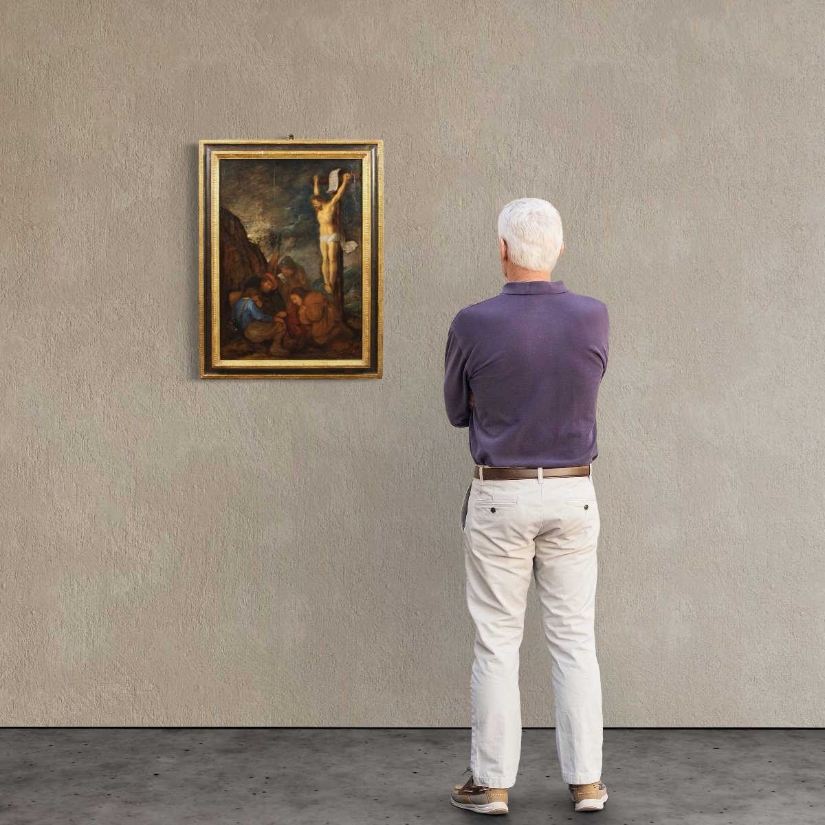 Antica tavola fiamminga del XVII secolo, crocifissione con i soldati -photo-2