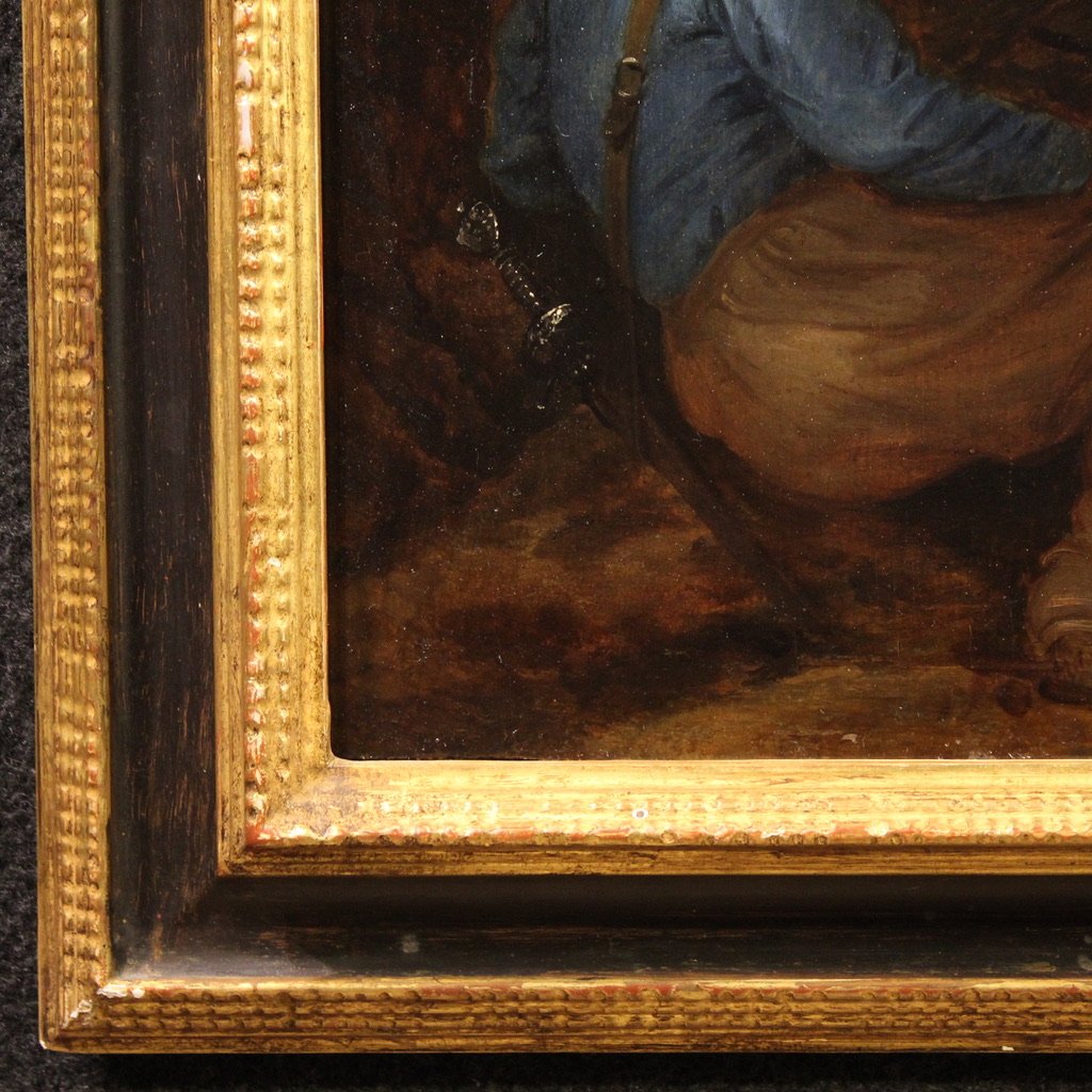 Antica tavola fiamminga del XVII secolo, crocifissione con i soldati -photo-7