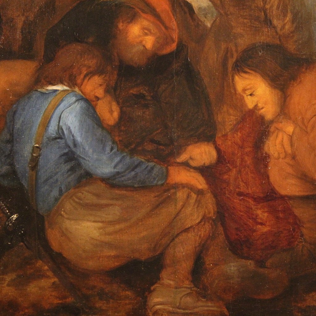 Antica tavola fiamminga del XVII secolo, crocifissione con i soldati -photo-8