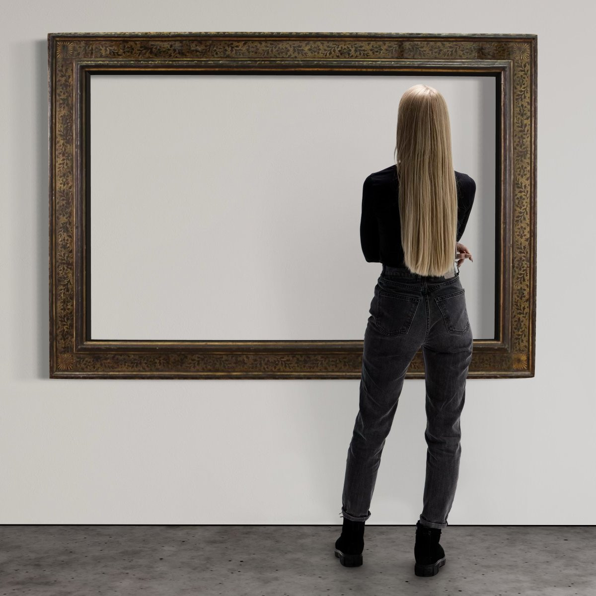 Grande cornice toscana laccata e dorata del XX secolo-photo-2