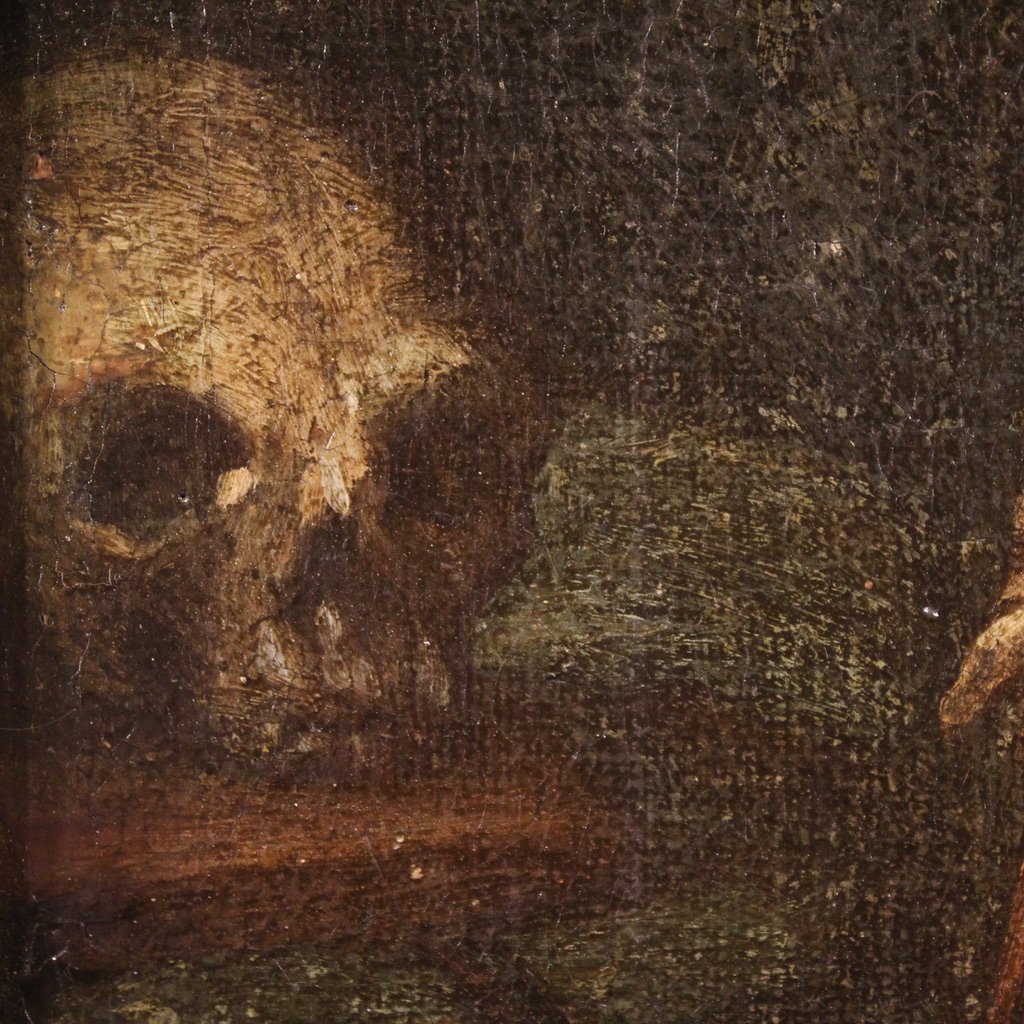 Antico dipinto spagnolo San Francesco del XVII secolo-photo-3