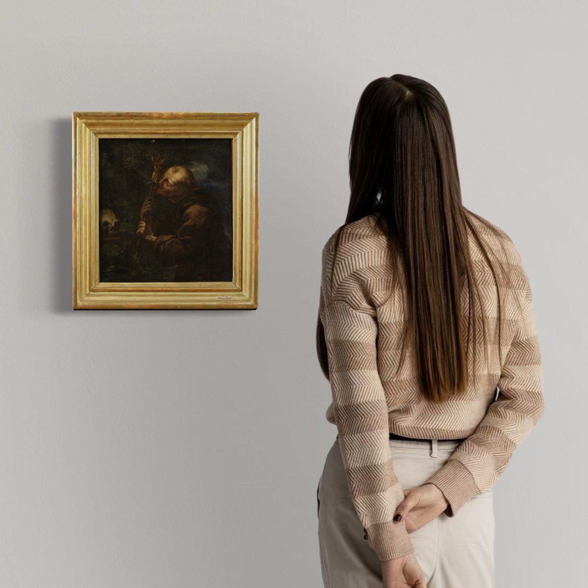 Antico dipinto spagnolo San Francesco del XVII secolo-photo-4