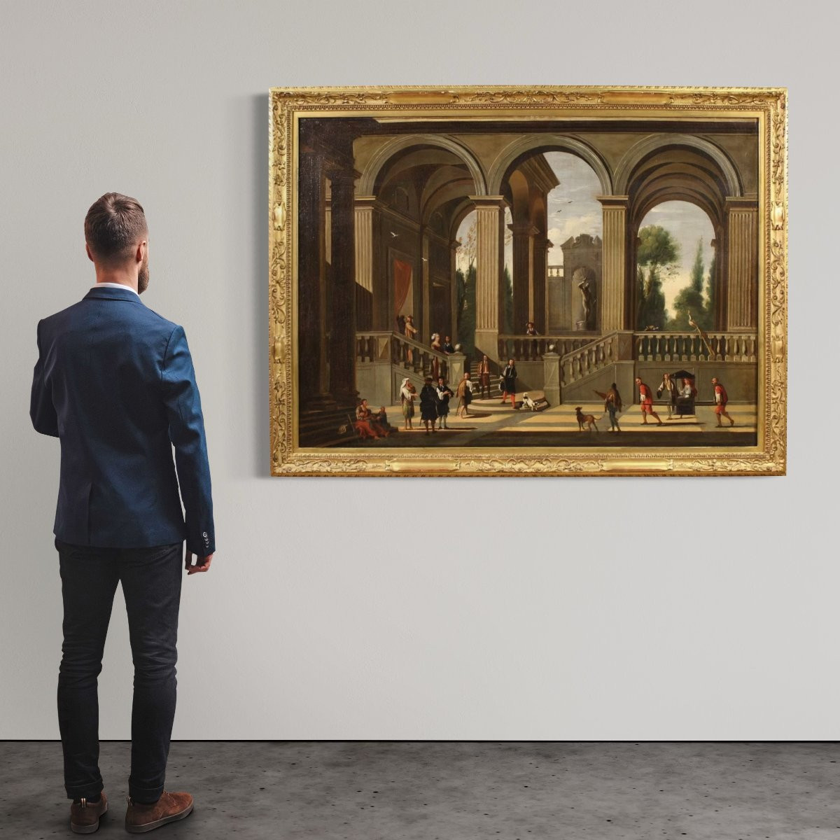 Grande quadro italiano, capriccio architettonico del XVII secolo-photo-2