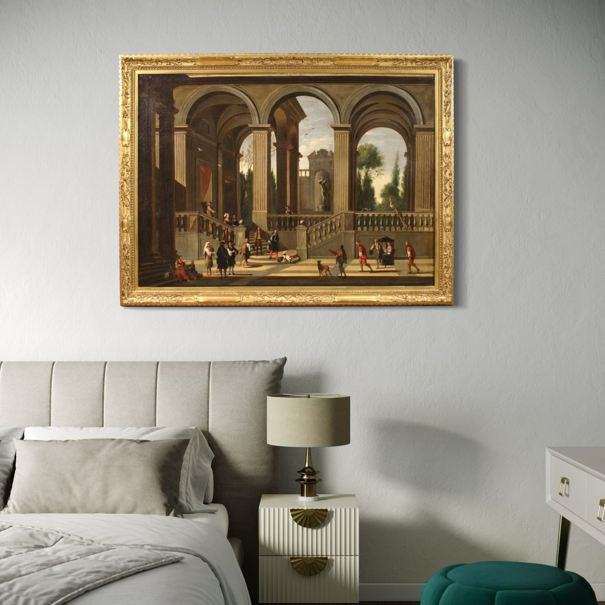 Grande quadro italiano, capriccio architettonico del XVII secolo-photo-1