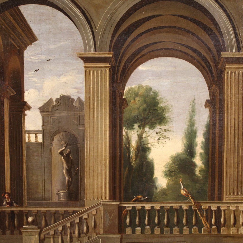 Grande quadro italiano, capriccio architettonico del XVII secolo-photo-3