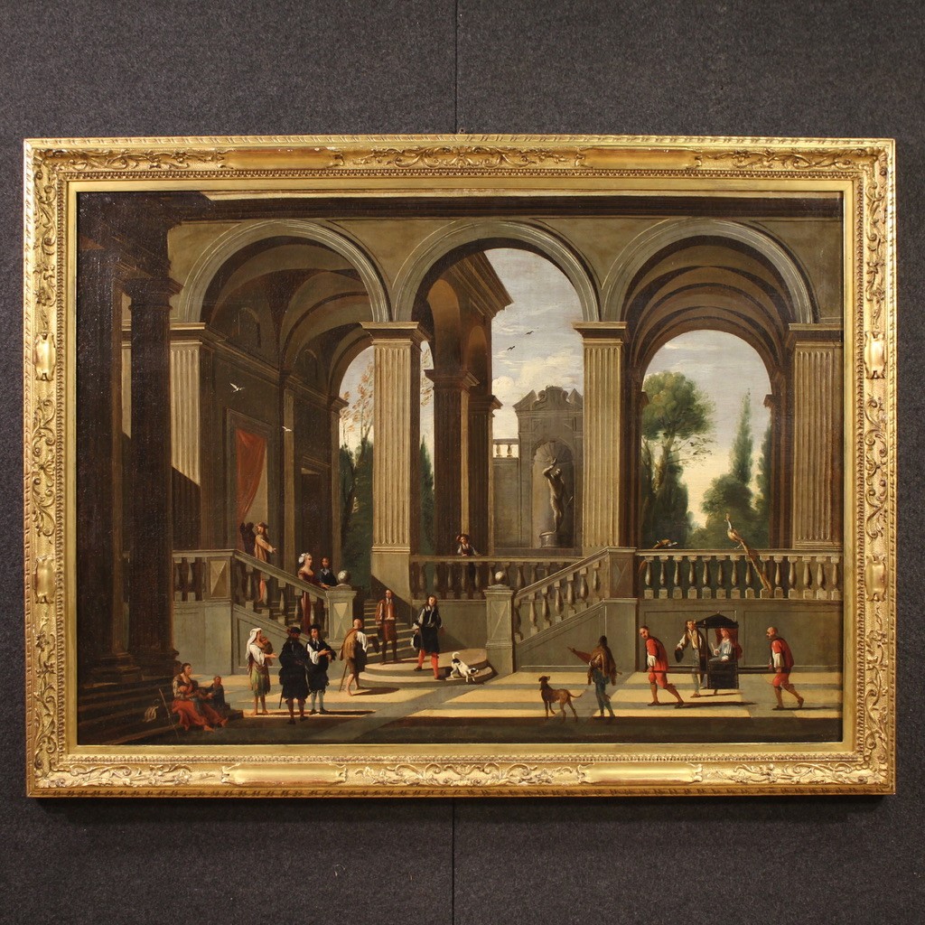 Grande quadro italiano, capriccio architettonico del XVII secolo