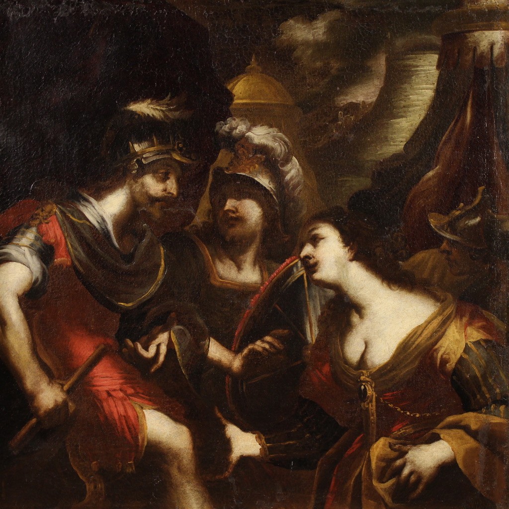 Dipinto mitologico del XVII secolo, la disputa tra Agamennone e Achille per Briseide