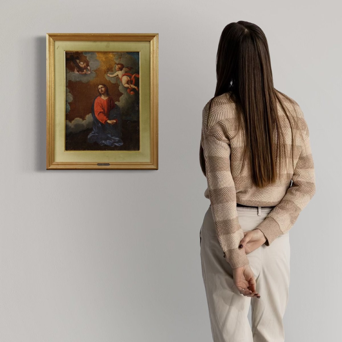 Antico dipinto italiano Cristo con angeli del XVII secolo-photo-2