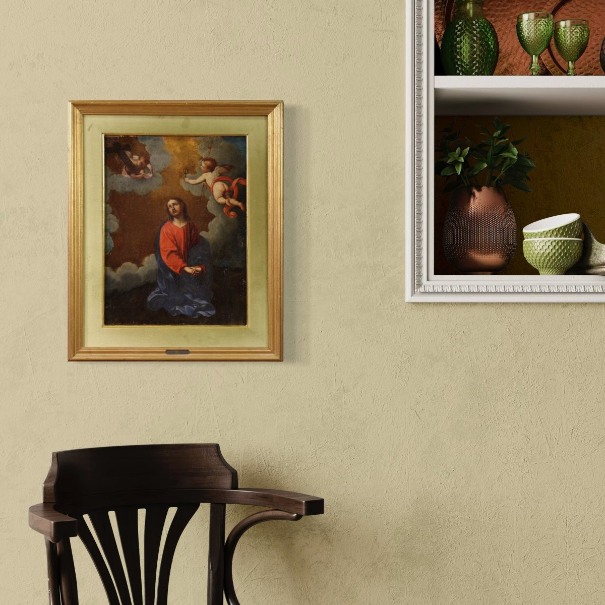 Antico dipinto italiano Cristo con angeli del XVII secolo-photo-1