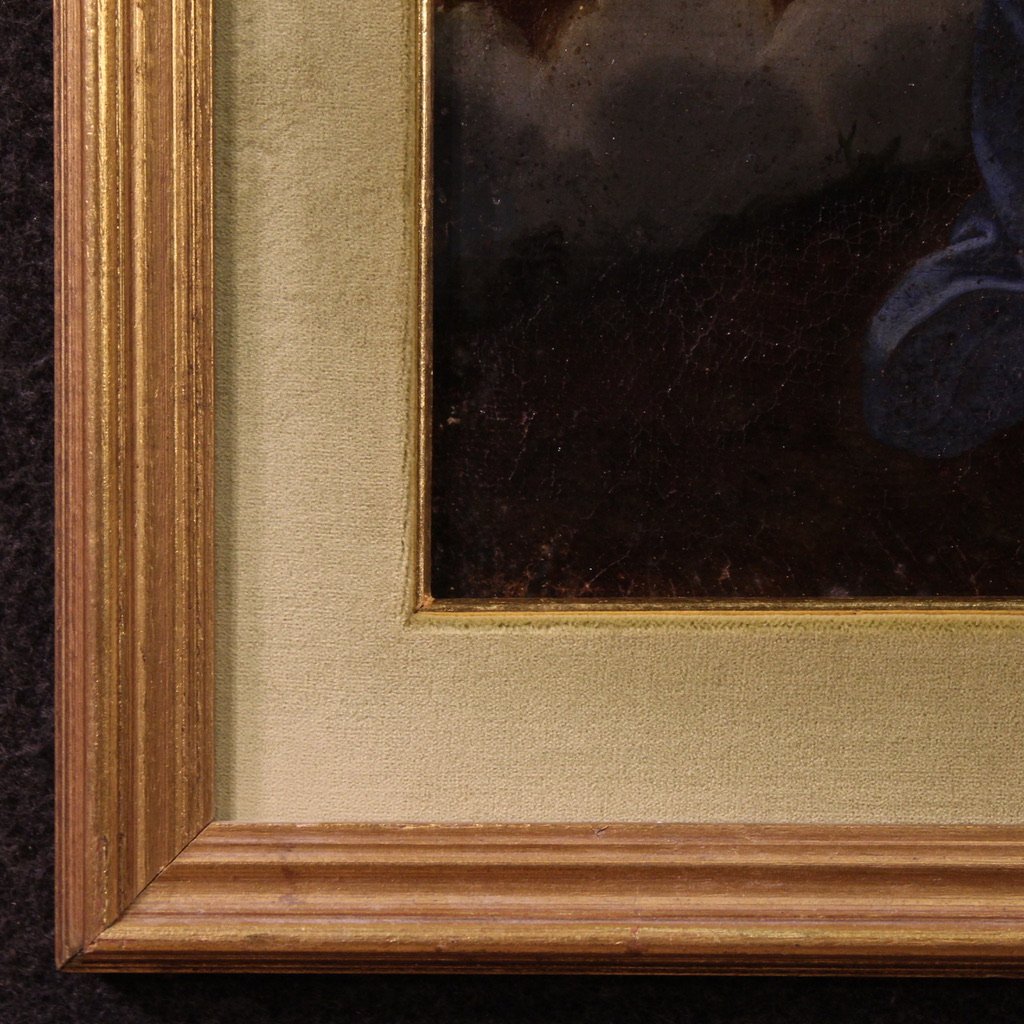 Antico dipinto italiano Cristo con angeli del XVII secolo-photo-5