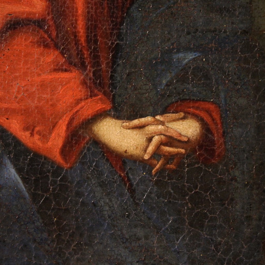 Antico dipinto italiano Cristo con angeli del XVII secolo-photo-7