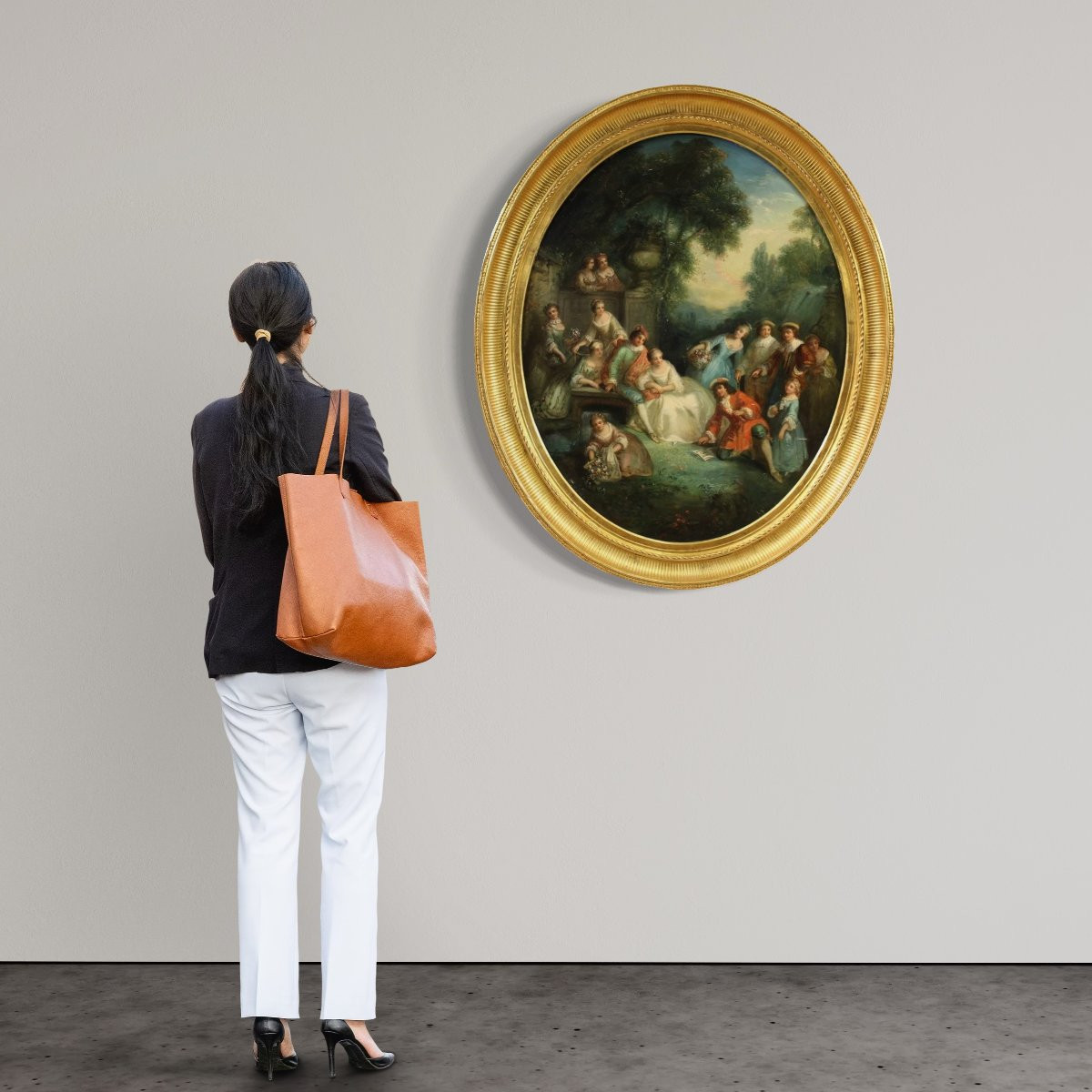 Dipinto ovale Rococò del XVIII secolo, festa galante-photo-3