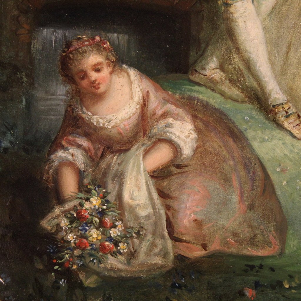 Dipinto ovale Rococò del XVIII secolo, festa galante-photo-1