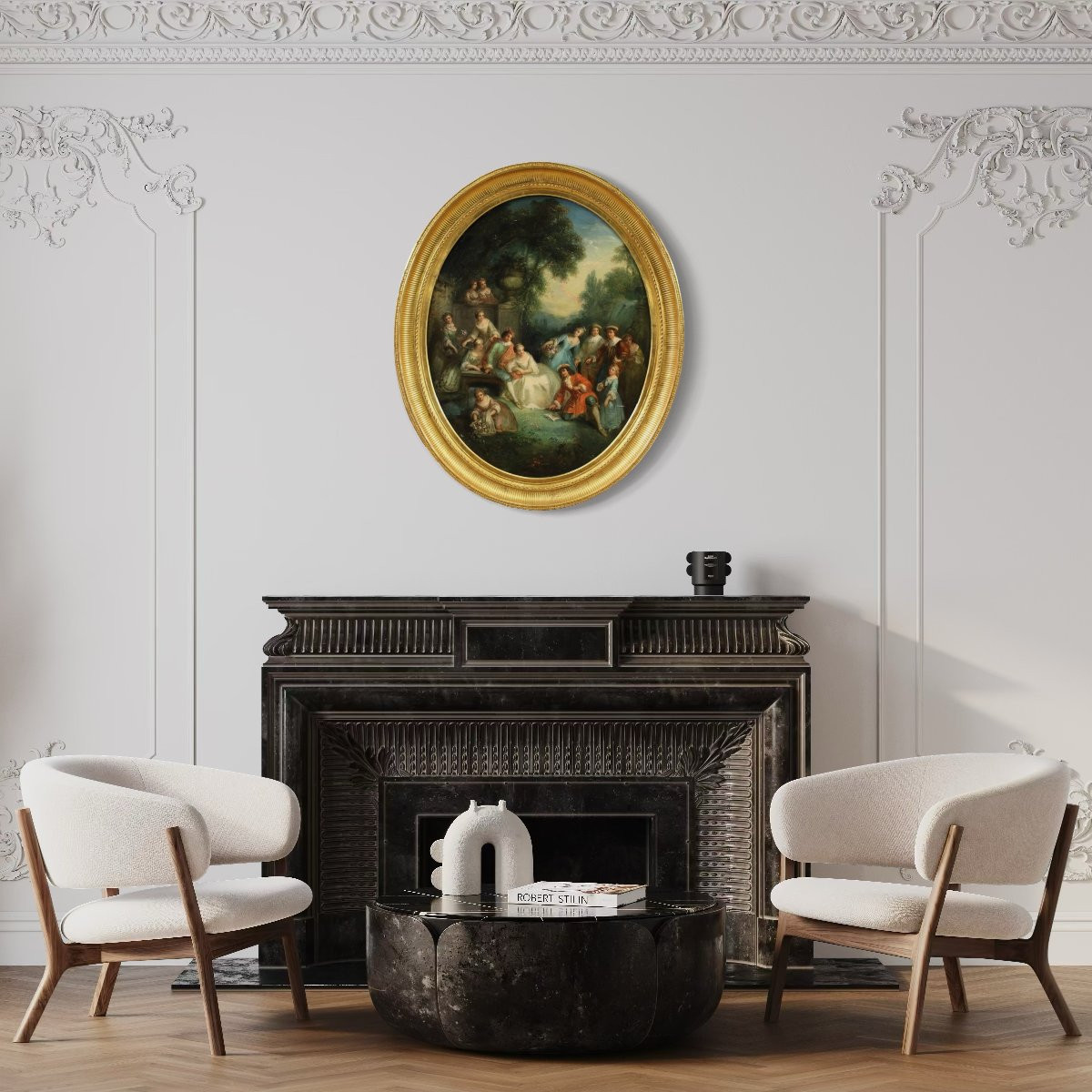 Dipinto ovale Rococò del XVIII secolo, festa galante-photo-2