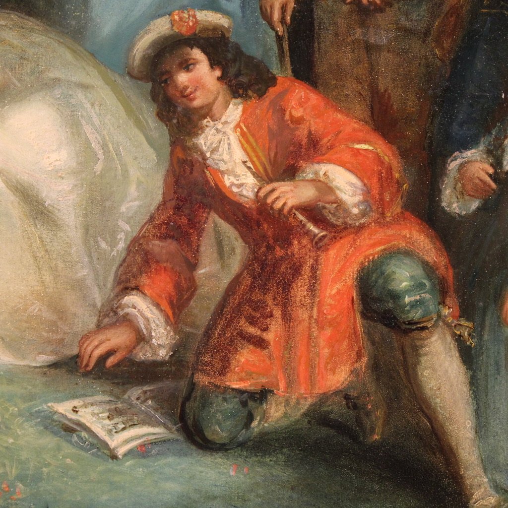 Dipinto ovale Rococò del XVIII secolo, festa galante-photo-3