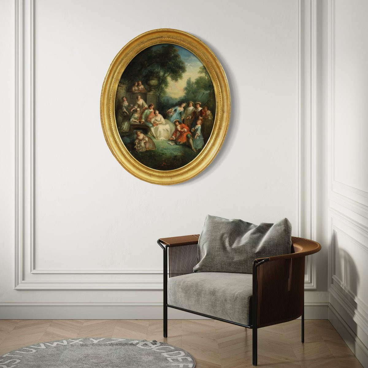 Dipinto ovale Rococò del XVIII secolo, festa galante-photo-4