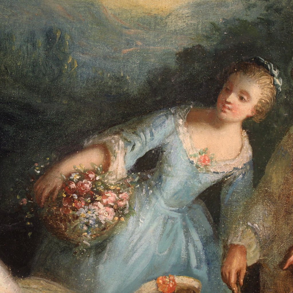 Dipinto ovale Rococò del XVIII secolo, festa galante-photo-7