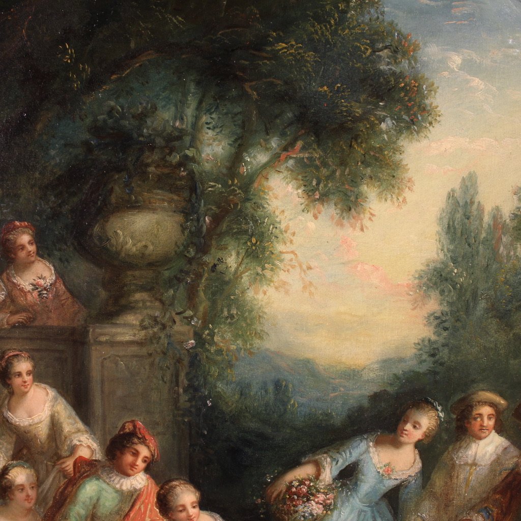 Dipinto ovale Rococò del XVIII secolo, festa galante-photo-8