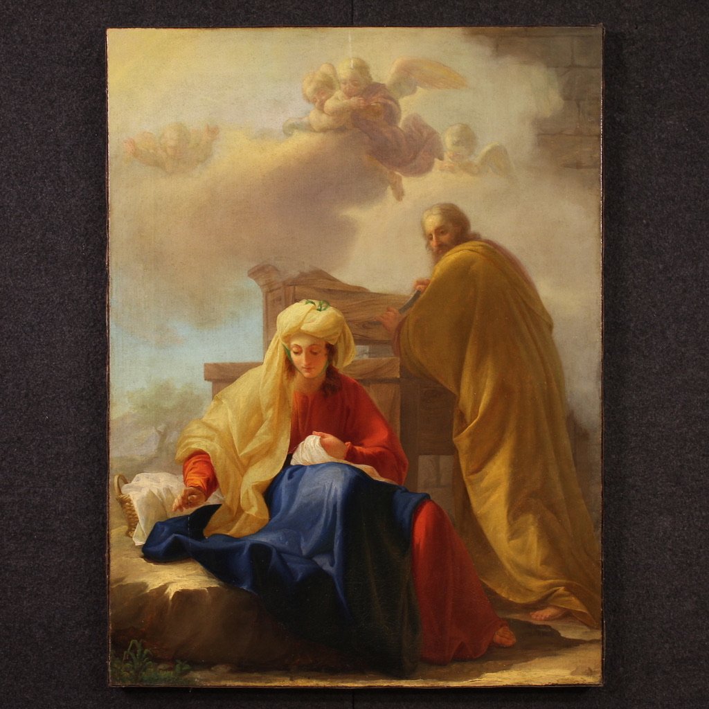 Antico quadro italiano del XVIII secolo, San Giuseppe e Maria Vergine-photo-2