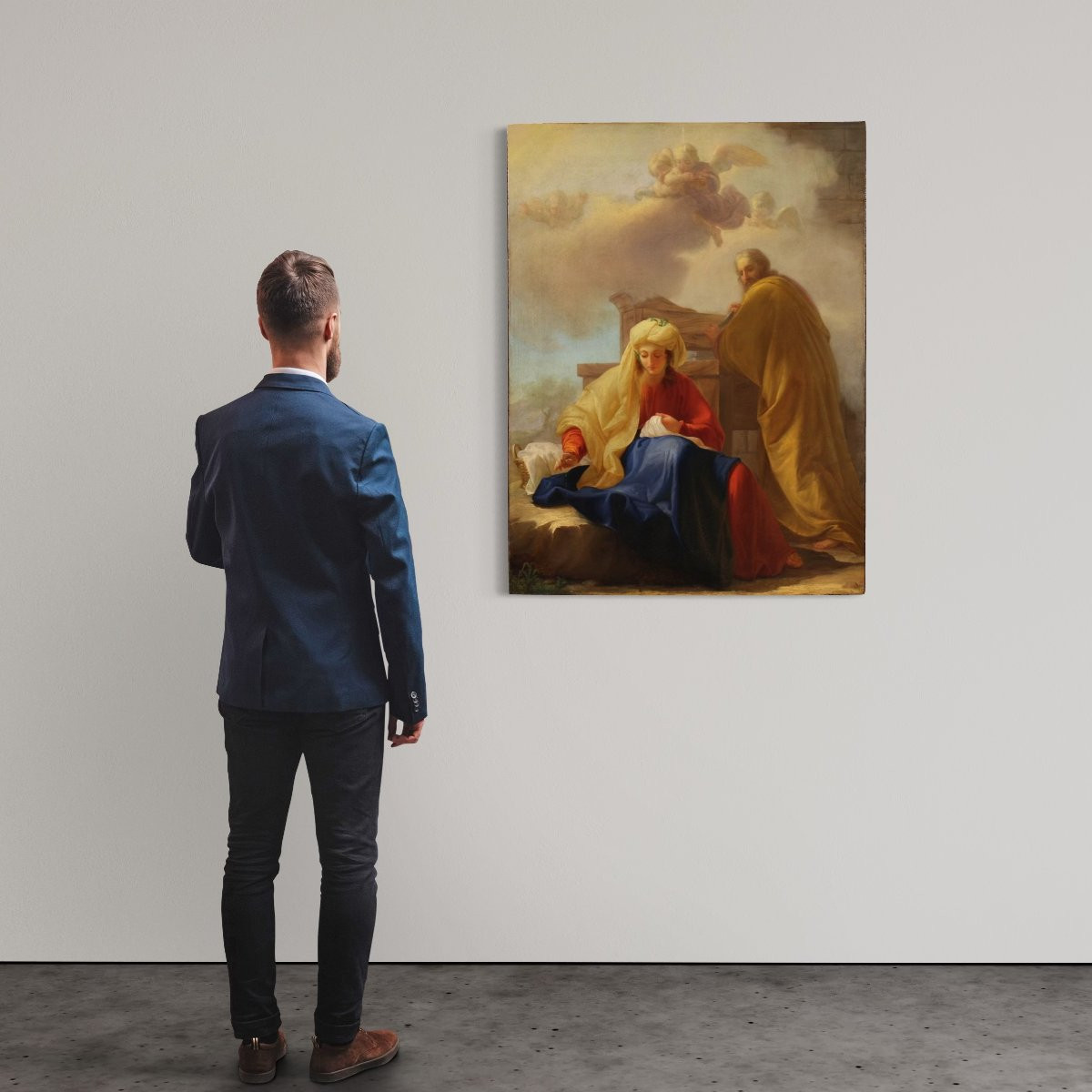 Antico quadro italiano del XVIII secolo, San Giuseppe e Maria Vergine-photo-3