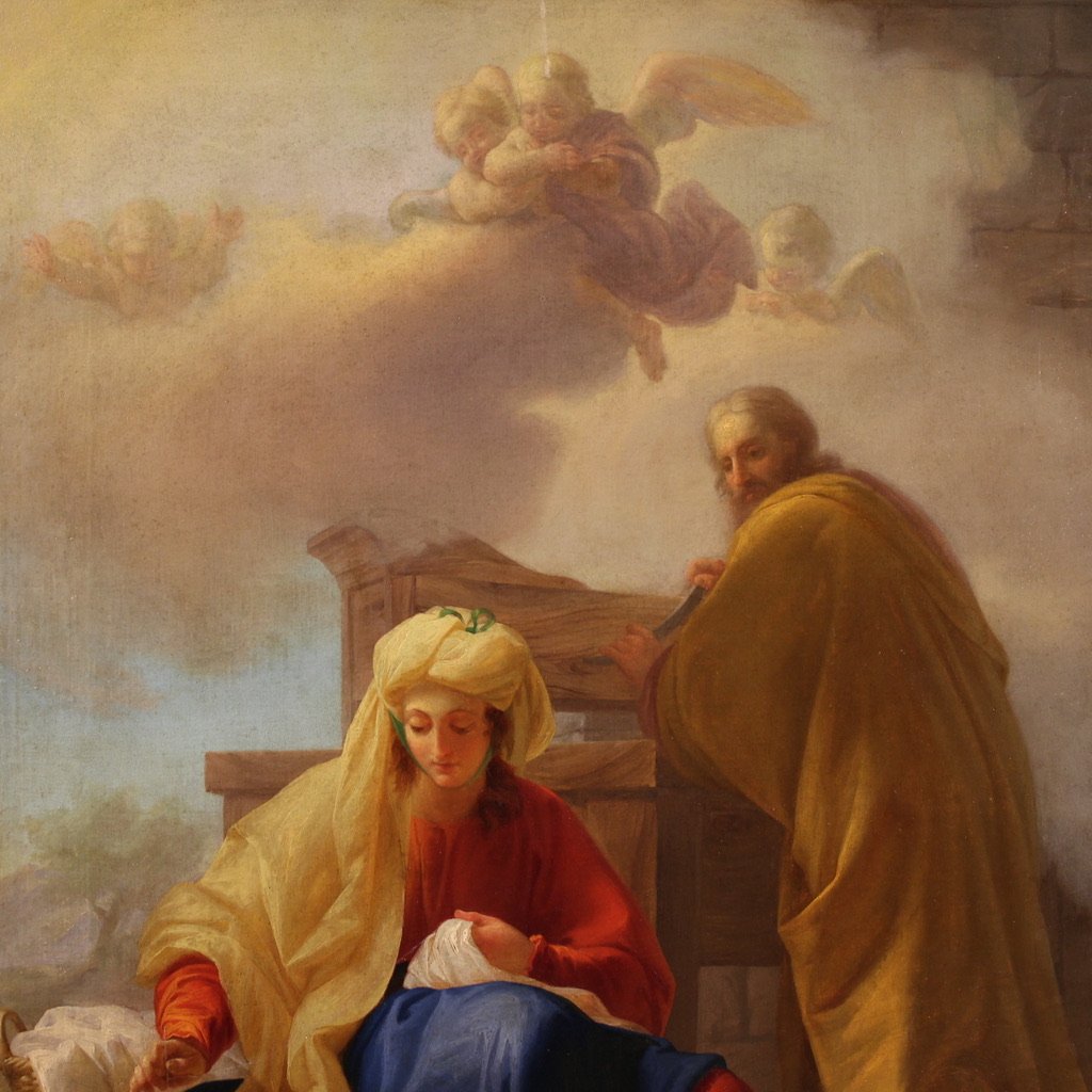 Antico quadro italiano del XVIII secolo, San Giuseppe e Maria Vergine-photo-4