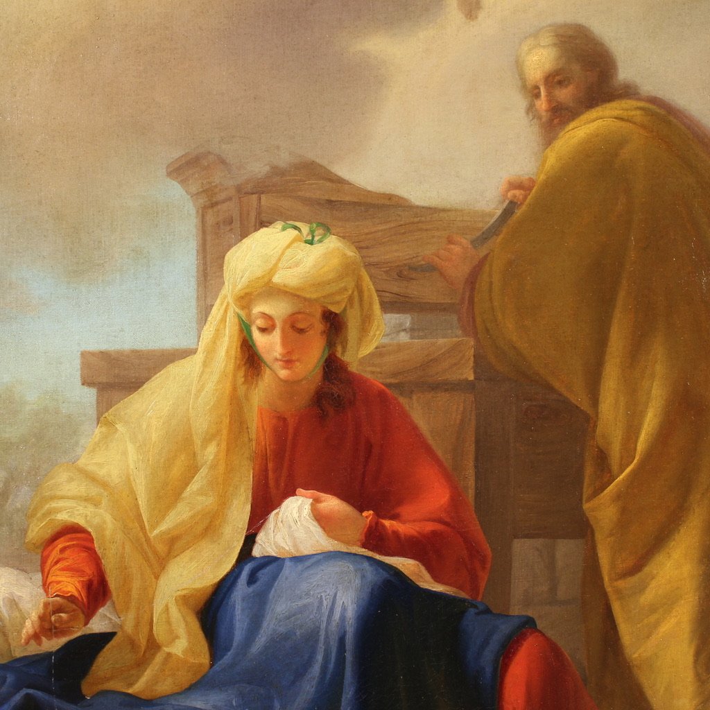 Antico quadro italiano del XVIII secolo, San Giuseppe e Maria Vergine-photo-1