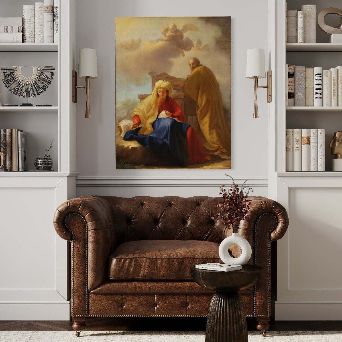 Antico quadro italiano del XVIII secolo, San Giuseppe e Maria Vergine-photo-2