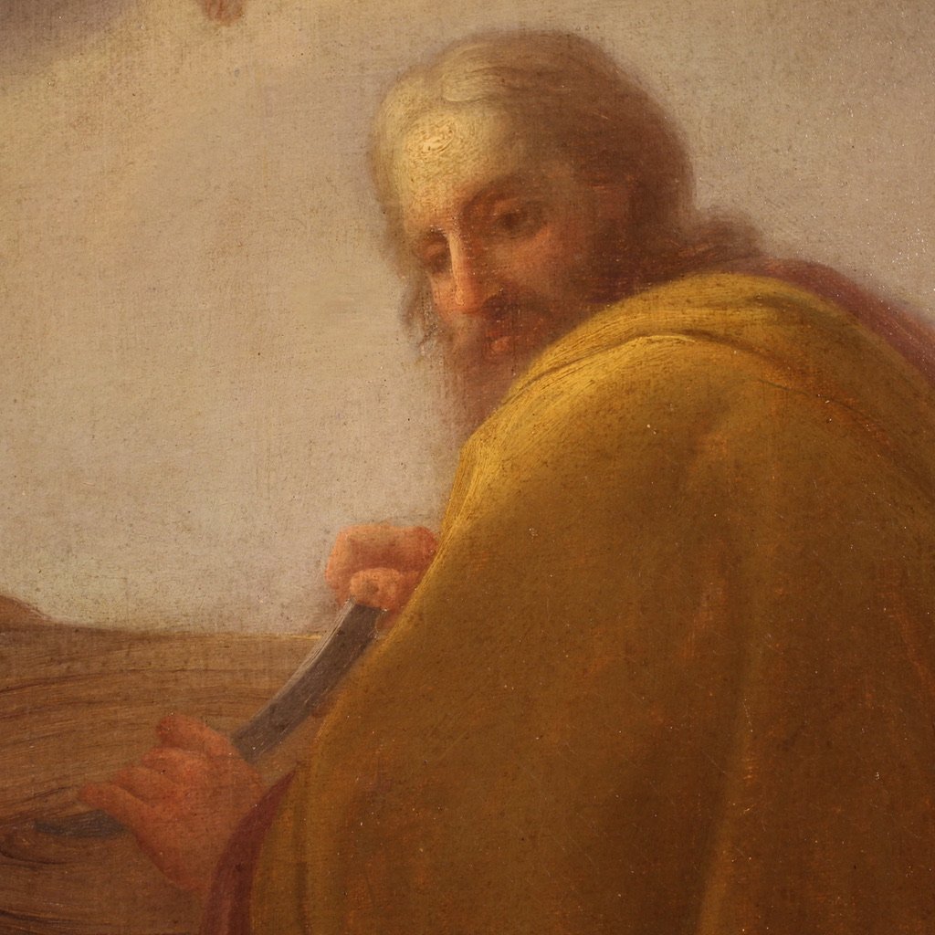 Antico quadro italiano del XVIII secolo, San Giuseppe e Maria Vergine-photo-6