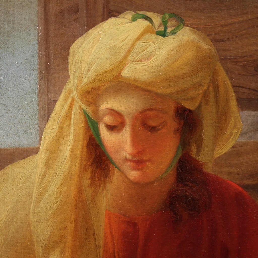 Antico quadro italiano del XVIII secolo, San Giuseppe e Maria Vergine-photo-7