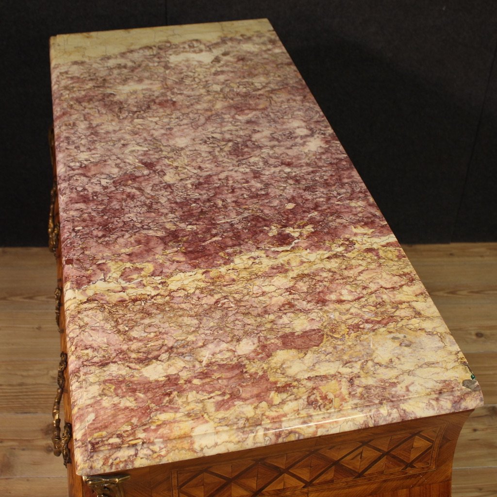 Cassettone francese intarsiato in stile Luigi XV del XX secolo-photo-5